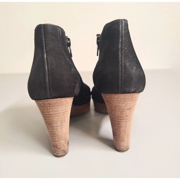 Paul Green Black Laser Cut Bootie Ankle Boots High Heels US 6.5 Peep Toe Suede - Picture 4 of 7